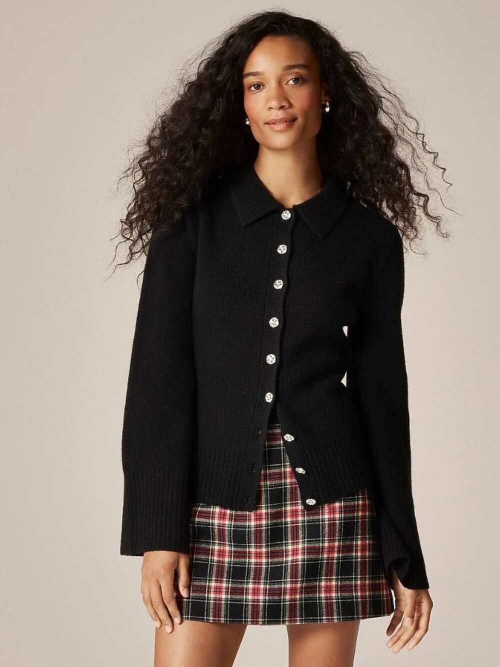 J. Crew Milano-stitch cinched-waist cardigan with embellished buttons • size med